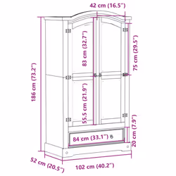 vidaXL Wardrobe Cupboard Closet Clothes Storage Organiser Solid Wood Pine - Additional view 3