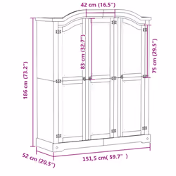 vidaXL Wardrobe Armoire Closet Clothes Storage Organiser White Solid Wood Pine - Additional view 8