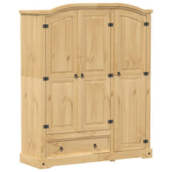 vidaXL Wardrobe Armoire Closet Clothes Storage Organiser White Solid Wood Pine - brown