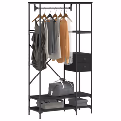 vidaXL Clothes Rack with Shelves Coat Rack Clothes Stand Black Engineered Wood
