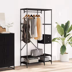 vidaXL Clothes Rack with Shelves Coat Rack Clothes Stand Black Engineered Wood