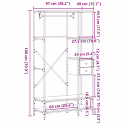 vidaXL Clothes Rack with Shelves Coat Rack Stand Smoked Oak Engineered Wood - Additional view 8