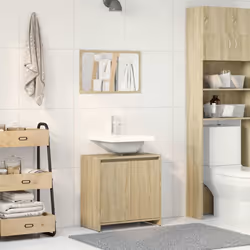 vidaXL Bathroom Furniture Set Sink Cabinet Mirror Sonoma Oak Engineered Wood