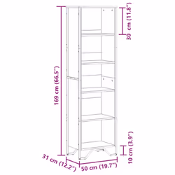 vidaXL Bookcase Bookshelf Book Rack Storage Cabinet Sonoma Oak Engineered Wood - grey sonoma, 50 x 31 x 169 cm - Additional view 3