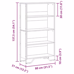 vidaXL Bookcase Bookshelf Book Rack Storage Cabinet Sonoma Oak Engineered Wood - black, 80 x 31 x 137.5 cm - Additional view 3