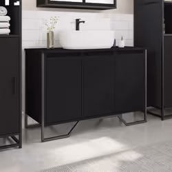 vidaXL Bathroom Sink Cabinet Storage Cabinet Vanity Unit Black Engineered Wood - black