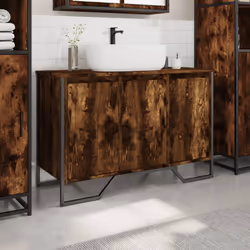 vidaXL Bathroom Sink Cabinet Storage Cabinet Vanity Unit Black Engineered Wood - smoked oak - Additional view 2