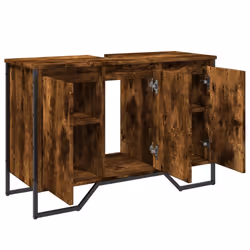 vidaXL Bathroom Sink Cabinet Storage Cabinet Vanity Unit Black Engineered Wood - smoked oak - Additional view 7