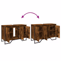 vidaXL Bathroom Sink Cabinet Storage Cabinet Vanity Unit Black Engineered Wood - smoked oak - Additional view 8