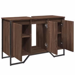 vidaXL Bathroom Sink Cabinet Storage Cabinet Vanity Unit Black Engineered Wood - brown oak - Additional view 7