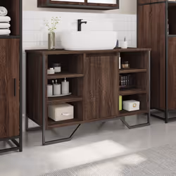vidaXL Bathroom Sink Cabinet Storage Vanity Unit Grey Sonoma Engineered Wood - brown oak