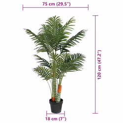 vidaXL Artificial Palm Tree with 3 Trunks Fake Tree Artificial Plant Green PP - 120 cm - Additional view 4