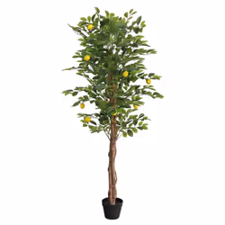 vidaXL Artificial Lemon Tree with 3 Trunks Fake Tree Artificial Plant Green PP - 180 cm