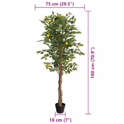 vidaXL Artificial Lemon Tree with 3 Trunks Fake Tree Artificial Plant Green PP - 180 cm