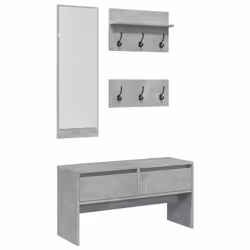 vidaXL Hallway Furniture Set 4 Piece Shoe Bench Coat Hanger Engineered Wood - concrete grey