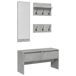 vidaXL Hallway Furniture Set 4 Piece Shoe Bench Coat Hanger Engineered Wood - concrete grey