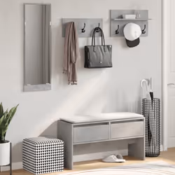 vidaXL Hallway Furniture Set 4 Piece Shoe Bench Coat Hanger Engineered Wood - concrete grey