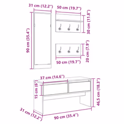 vidaXL Hallway Furniture Set 4 Piece Shoe Bench Coat Hanger Engineered Wood - concrete grey