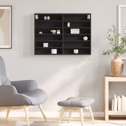 vidaXL Vitrine Cabinet Wall Mounted Cabinet Floating Cabinet Engineered Wood - black, 80 x 8.5 x 58 cm