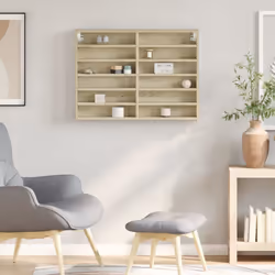 vidaXL Vitrine Cabinet Wall Mounted Cabinet Floating Cabinet Engineered Wood - sonoma oak, 80 x 8.5 x 58 cm