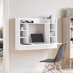 vidaXL Wall-Mounted Desk Home Folding Table Drop-Leaf Table Engineered Wood - white