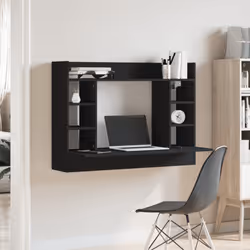 vidaXL Wall-Mounted Desk Home Folding Table Drop-Leaf Table Engineered Wood - black