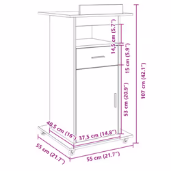 vidaXL Lectern with Wheels and Drawer Pulpit Podium Stand Engineered Wood - black - Additional view 3