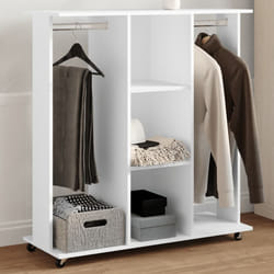 vidaXL Wardrobe with Wheels Closet Clothes Organiser White Engineered Wood