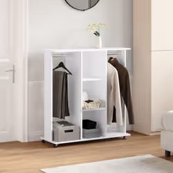 vidaXL Wardrobe with Wheels Closet Clothes Organiser White Engineered Wood