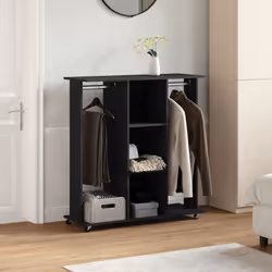 vidaXL Wardrobe with Wheels Closet Clothes Organiser Black Engineered Wood