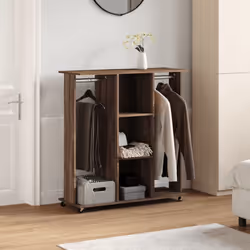 vidaXL Wardrobe with Wheels Closet Clothes Organiser Brown Oak Engineered Wood