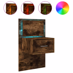 vidaXL Wall-mounted Bedside Cabinet with LED Lights Bed Table Bed Cabinet - smoked oak, 1 pcs
