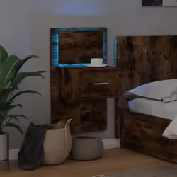 vidaXL Wall-mounted Bedside Cabinet with LED Lights Bed Table Bed Cabinet - smoked oak, 1 pcs - Additional view 4