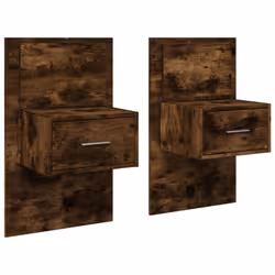 vidaXL Wall-mounted Bedside Cabinet with LED Lights Bed Table Bed Cabinet - smoked oak, 2 pcs