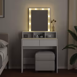 vidaXL Dressing Table with LED Cosmetic Table Vanity Makeup Table Sonoma Oak - white