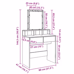 vidaXL Dressing Table with LED Cosmetic Table Vanity Makeup Table Sonoma Oak - white