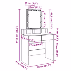 vidaXL Dressing Table with LED Cosmetic Table Vanity Makeup Table Sonoma Oak - concrete grey