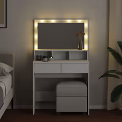 vidaXL Dressing Table with LED Cosmetic Table Vanity Makeup Table Smoked Oak - white