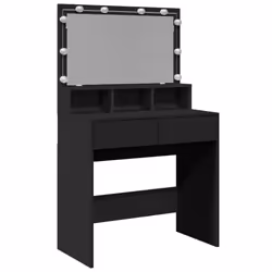 vidaXL Dressing Table with LED Cosmetic Table Vanity Makeup Table Smoked Oak - black
