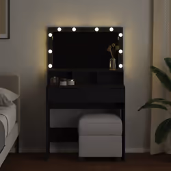 vidaXL Dressing Table with LED Cosmetic Table Vanity Makeup Table Smoked Oak - black