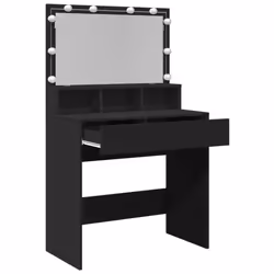 vidaXL Dressing Table with LED Cosmetic Table Vanity Makeup Table Smoked Oak - black - Additional view 8