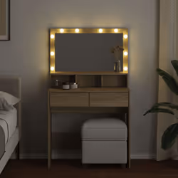 vidaXL Dressing Table with LED Cosmetic Table Vanity Makeup Table Smoked Oak - sonoma oak