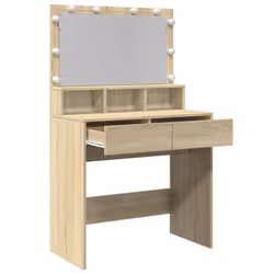 vidaXL Dressing Table with LED Cosmetic Table Vanity Makeup Table Smoked Oak - sonoma oak - Additional view 8