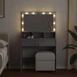 vidaXL Dressing Table with LED Cosmetic Table Vanity Makeup Table Smoked Oak - concrete grey - Additional view 2