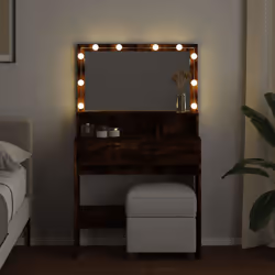 vidaXL Dressing Table with LED Cosmetic Table Vanity Makeup Table Smoked Oak - smoked oak