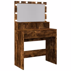 vidaXL Dressing Table with LED Cosmetic Table Vanity Makeup Table Smoked Oak - smoked oak - Additional view 7