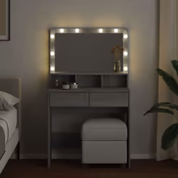 vidaXL Dressing Table with LED Cosmetic Table Vanity Makeup Table Smoked Oak - grey sonoma