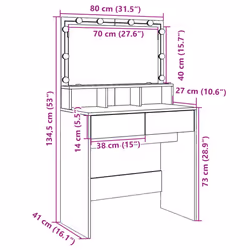 vidaXL Dressing Table with LED Cosmetic Table Vanity Makeup Table Smoked Oak - grey sonoma