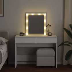 vidaXL Dressing Table with LED Cosmetic Table Vanity Makeup Table Smoked Oak - white