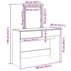 vidaXL Dressing Table with LED Cosmetic Table Vanity Makeup Table Smoked Oak - white
